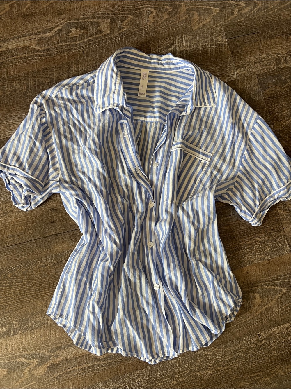 stars above Blue & White Striped Short-Sleeve Pajama Top